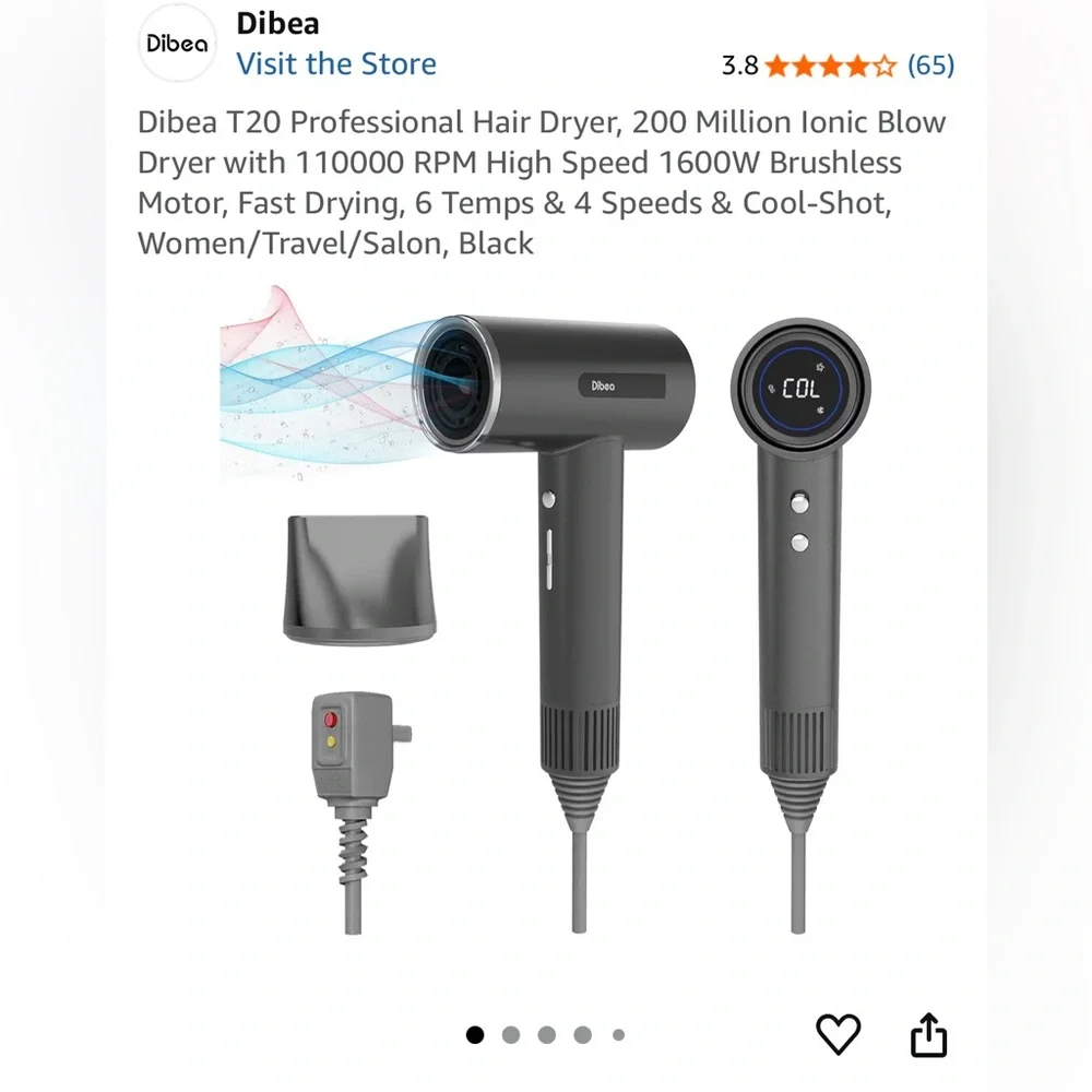 Dibea‎ NEW White T20 Professional Hair Dryer Diffuser 1600W Brushless